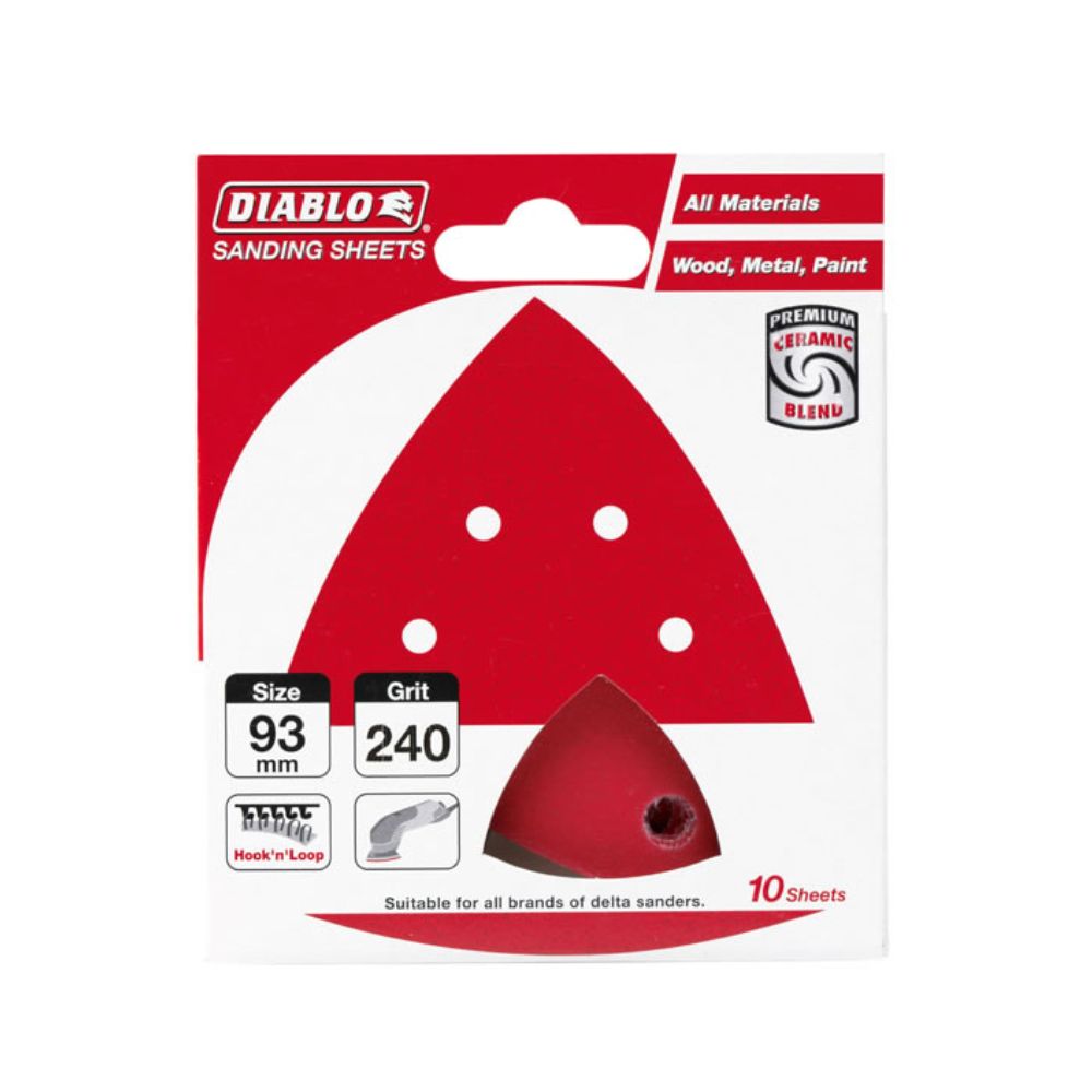 Diablo 93mm Delta Sheet Hook & Loop 6 Holes - 10-Pack