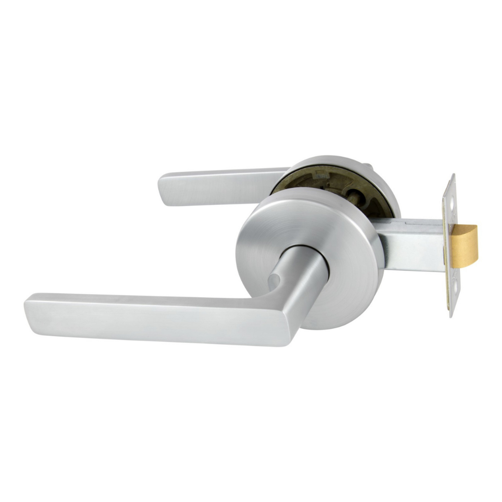 Gainsborough Avant with QuickFix Rivera Passage Lever Set in Brushed Satin Chrome with Latch
