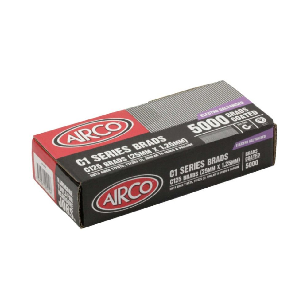 Airco C1 Brads, 18 Gauge, Electro Galvanised - Box of 5000