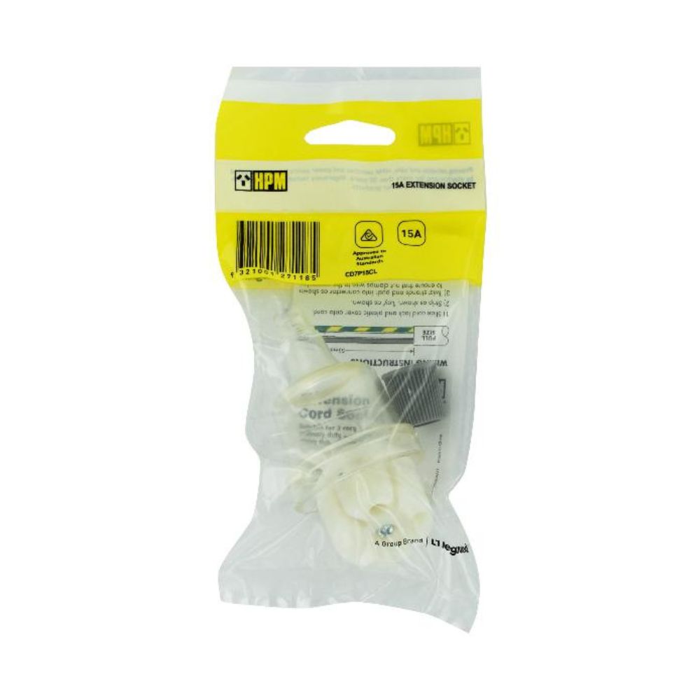 HPM 15A 3 Pin Extenson Socket Outlet Clear