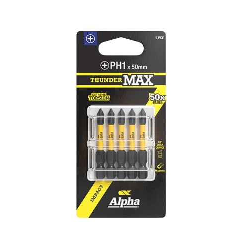 Alpha ThunderMax PH1 Impact Insert and Power Bit Carded - 5 Pack