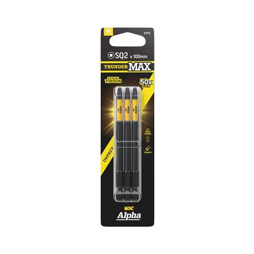 Alpha ThunderMax SQ2 Impact Power Bit Carded 3 Pack - Multiple Lengths