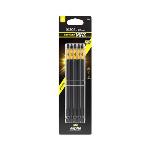 Alpha ThunderMax SQ2 Impact Power and Insert Bit Carded 5 Pack - Multiple Lengths