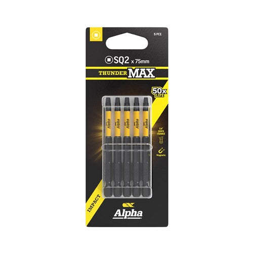 Alpha ThunderMax SQ2 Impact Power and Insert Bit Carded 5 Pack - Multiple Lengths