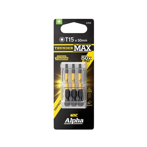 Alpha ThunderMax TX15 x 50mm Impact Power Bit Carded - 3 Pack & 5 Pack