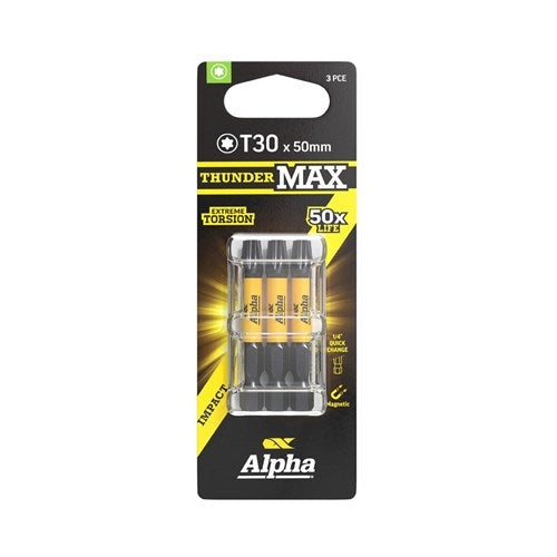 Alpha ThunderMax TX30 x 50mm Impact Power Bit Carded - 3 Pack & 5 Pack