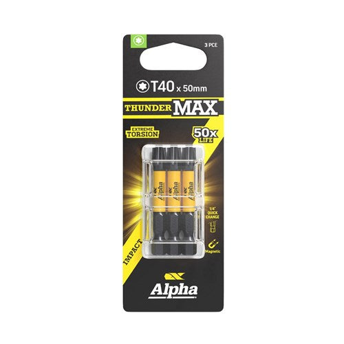 Alpha ThunderMax TX40 x 50mm Impact Power Bit Carded - 3 Pack & 5 Pack