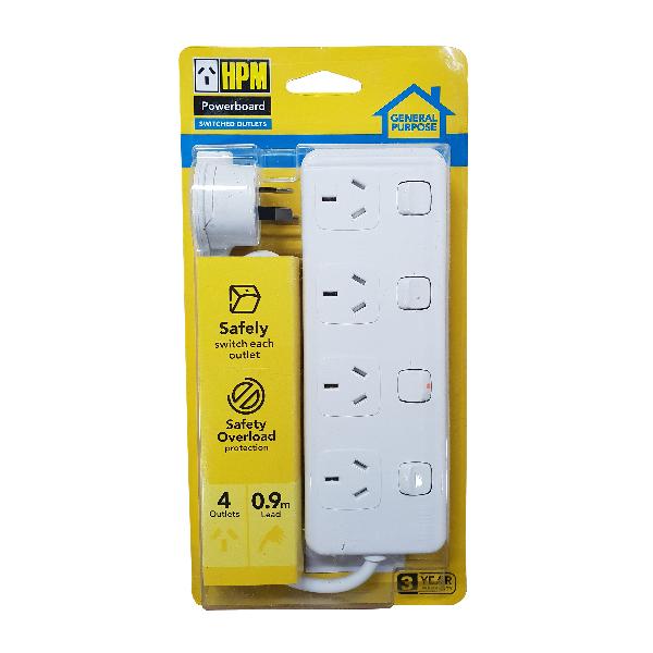 HPM General Purpose 4 Outlet (Switched Outlets) Powerboard White