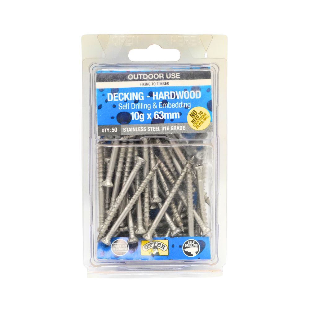 Otter Decking Screws Hardwood Self-Drilling Embedding, SS 316 Pack of 50