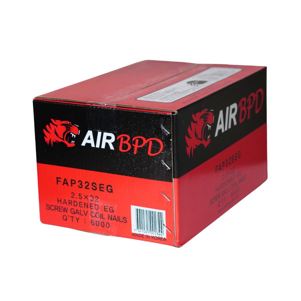 Air BPD 32mm x 2.5mm Screw Shank Electro Galvanised Flat Head Hardened Coil Nails - SOLD BY THE COIL
