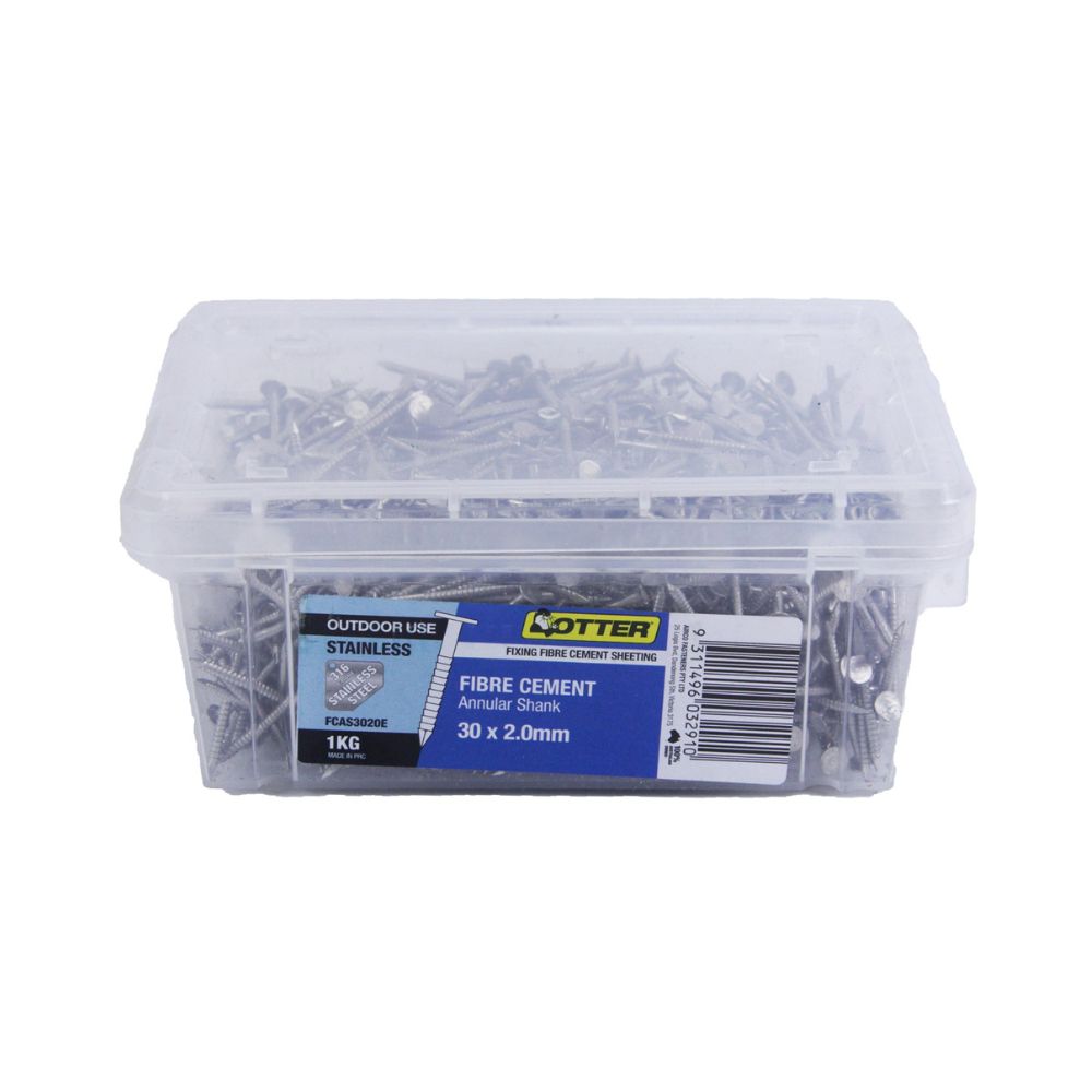 Otter Fibe Cement Underlay Nails, Stainless Steel 316, 1kg Tub