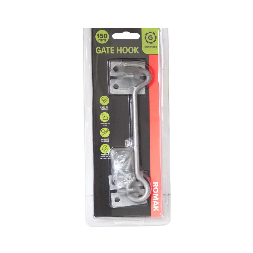 Romak Gate Hook Heavy Duty Galvanised for Secure Gate Fixing and Latching