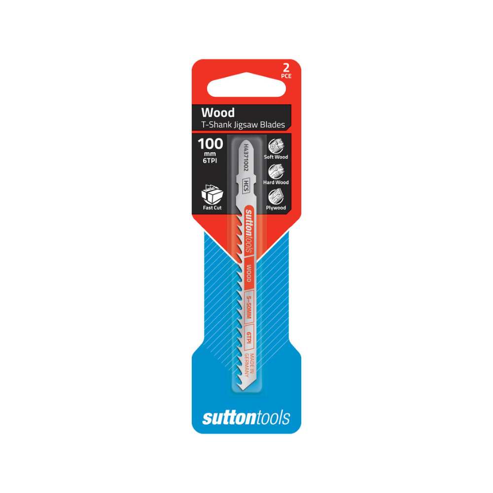 Sutton H437 T-Shank Jigsaw HCS Blades Wood General Purpose 2PK (100mmx6TPI)