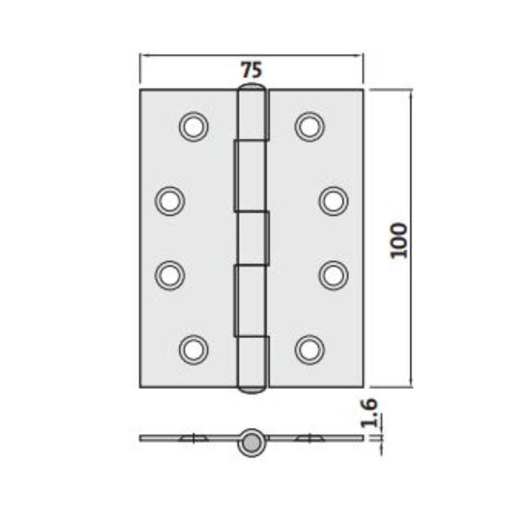 Trio Butt Hinge 85 x 60 x 1.6mm Fixed Pin Black Bagged/Screws