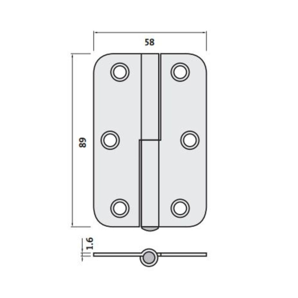 Trio Butt Radius Lift Off Hinges 89 x 58 x 1.6mm with Bagged/Screws