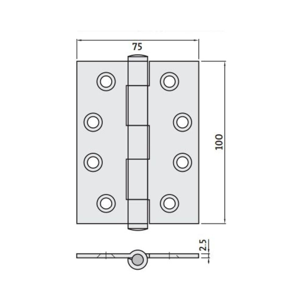 Trio Hinge Butt 100 x 75 x 2.5mm BTFP Matte Gold With Screws