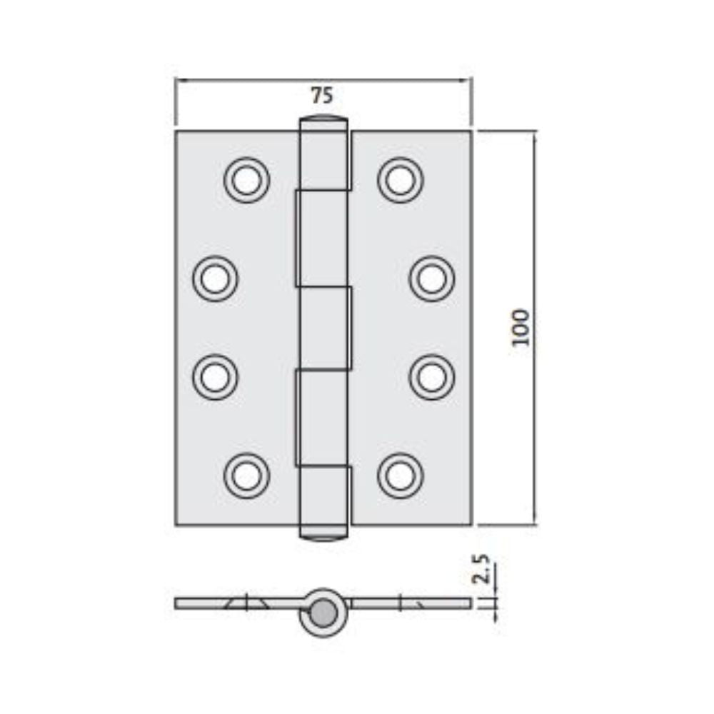 Trio Butt Hinge 100 x 75 x 2.5mm Black Twin Pack