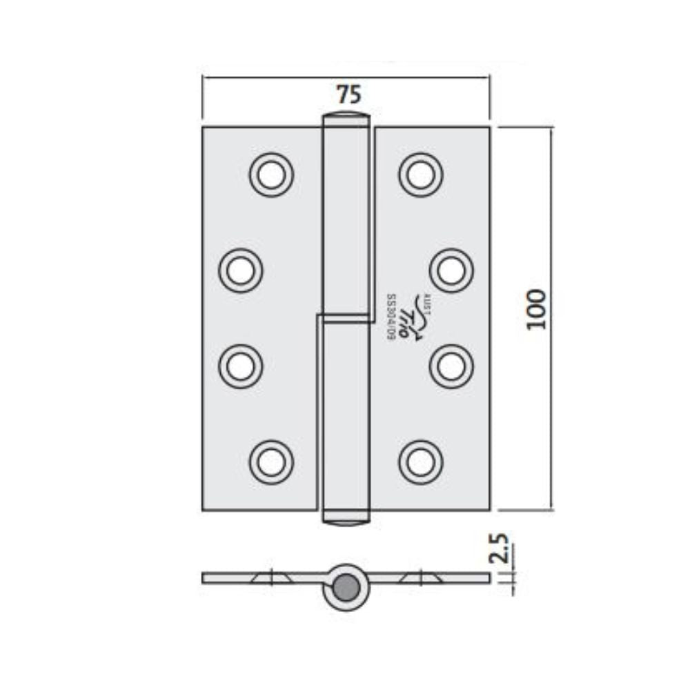 Trio Hinge Lift Off 100 x 75 x 2.5mm Chrome Plate