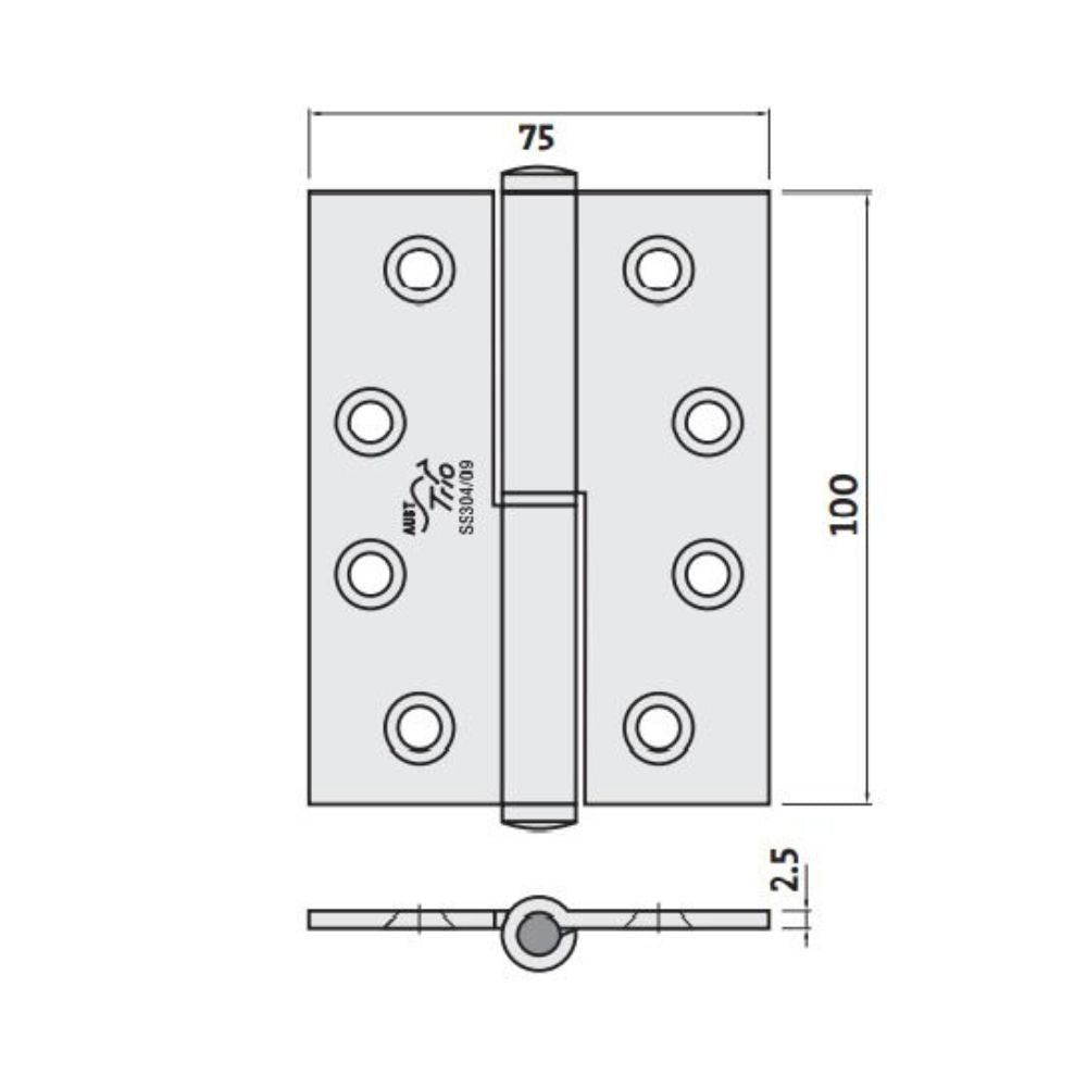 Trio Lift Off Hinge 100 x 75 x 2.5mm Matte Gold With Screws