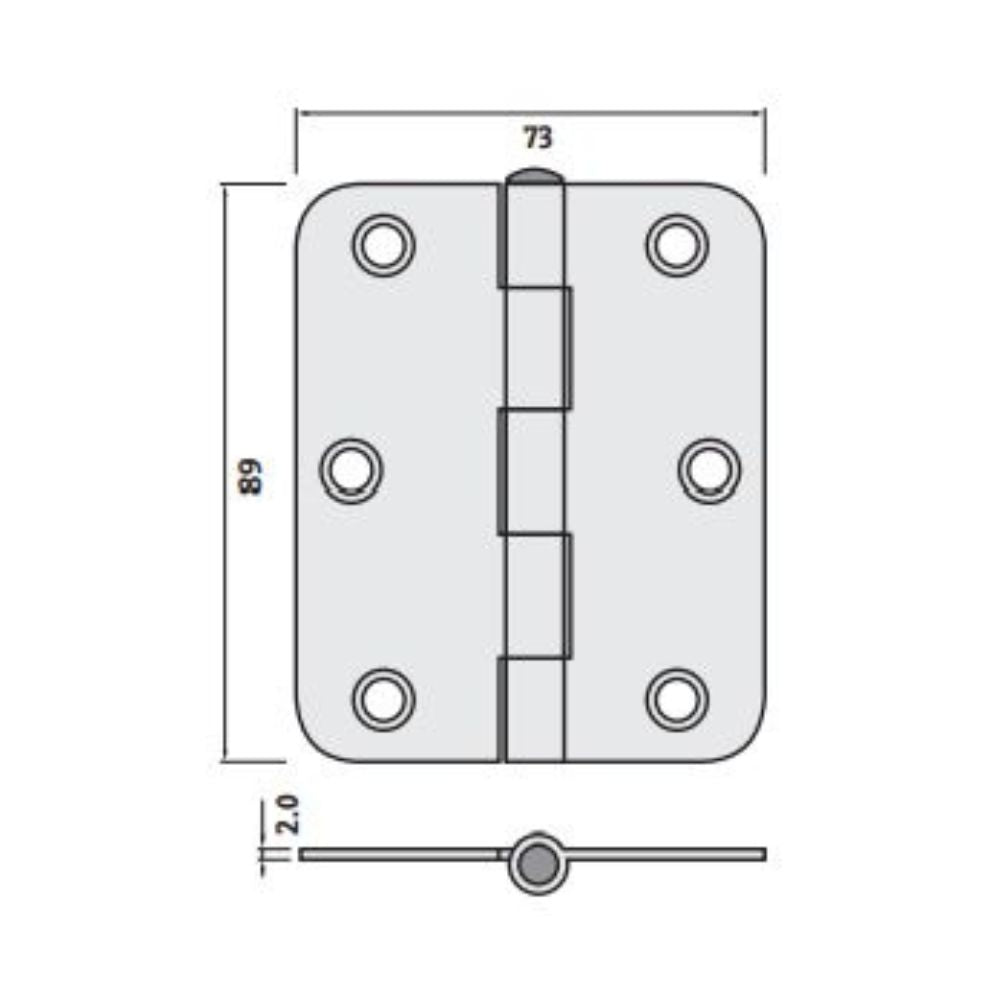 Trio Radius Hinge 89 x 73 x 2.0mm Loose Pin Satin Stainless Steel