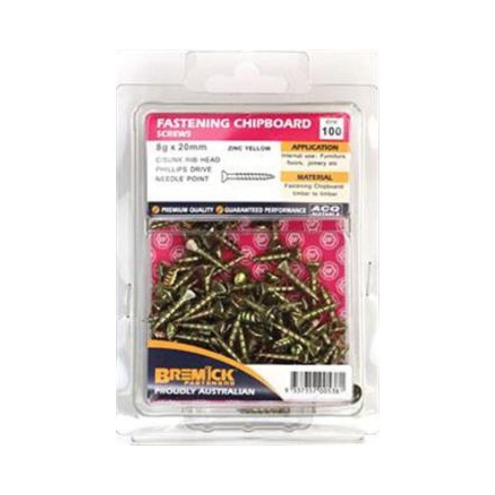 Bremick Screw Chip Board Zinc Plated - (Various Sizes)