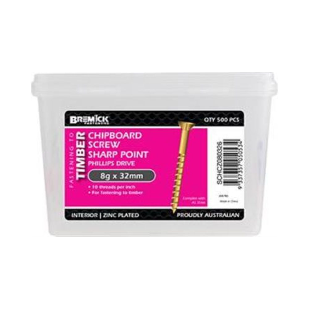 Bremick Screw Chip Board Zinc Plated - (Various Sizes)