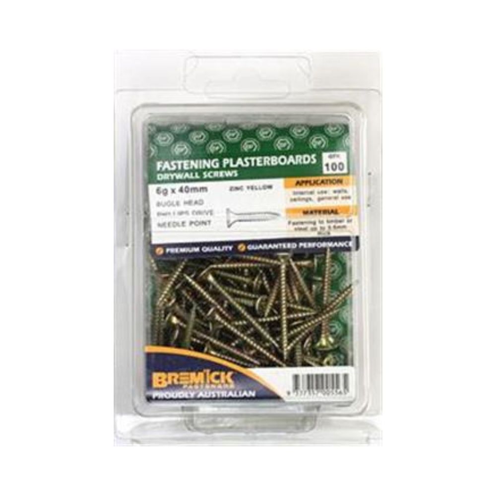 Bremick Screw Plasterboard Needle Point Zinc Plated - Various Sizes