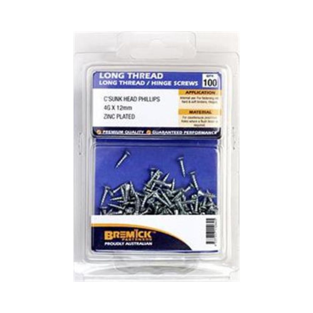 Bremick Screw Long Thread Hinge Zinc Plated - (Various Sizes)