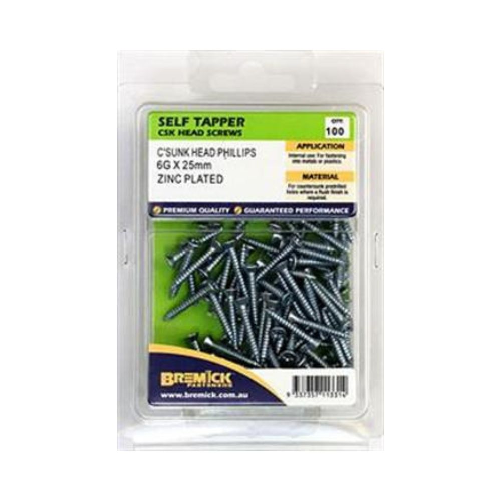 Bremick Screw Self Tapper Countersunk Zinc Plated - (Various Sizes)