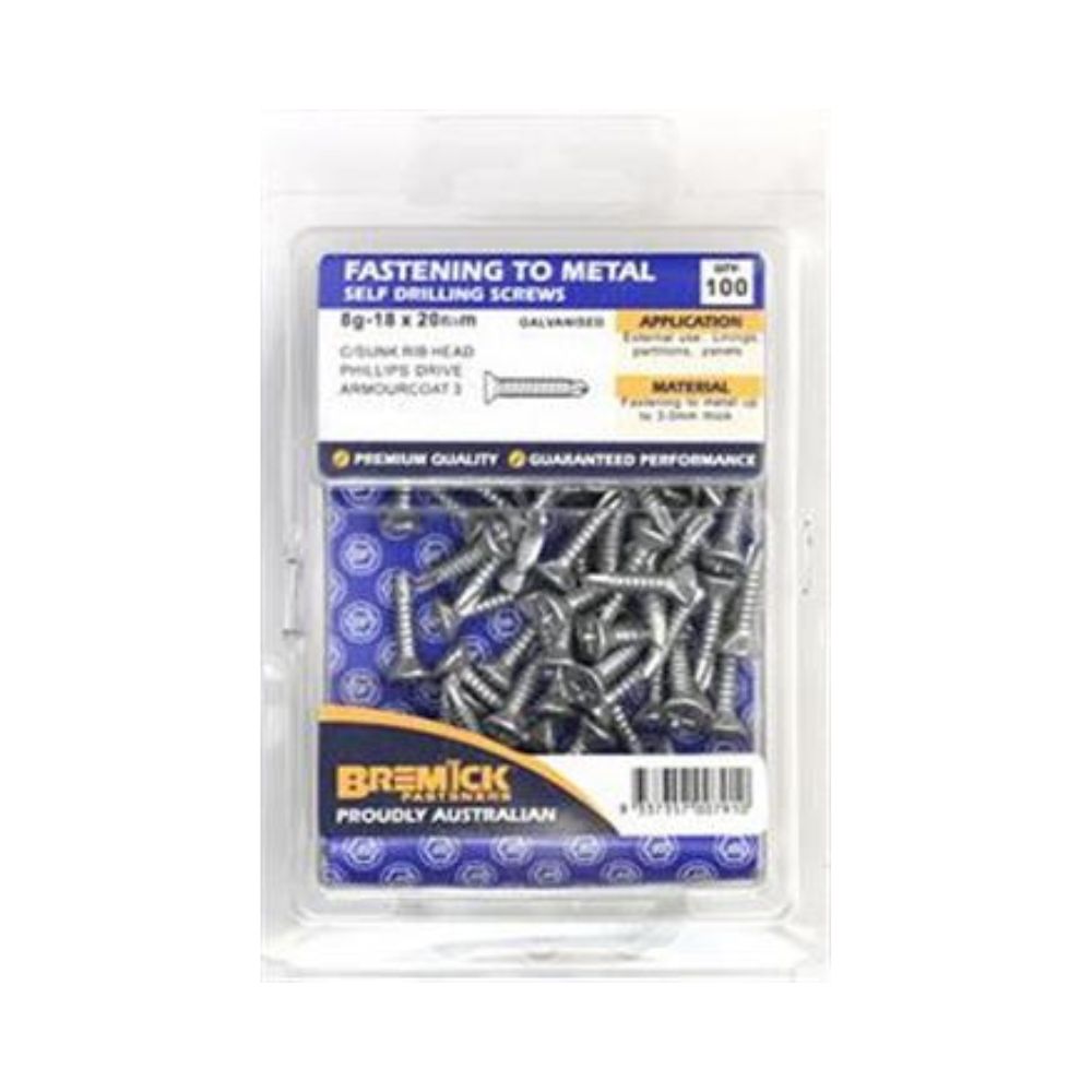 Screw Countersunk Rib Metal C3 8g - 20mm & 30mm 100 Pack