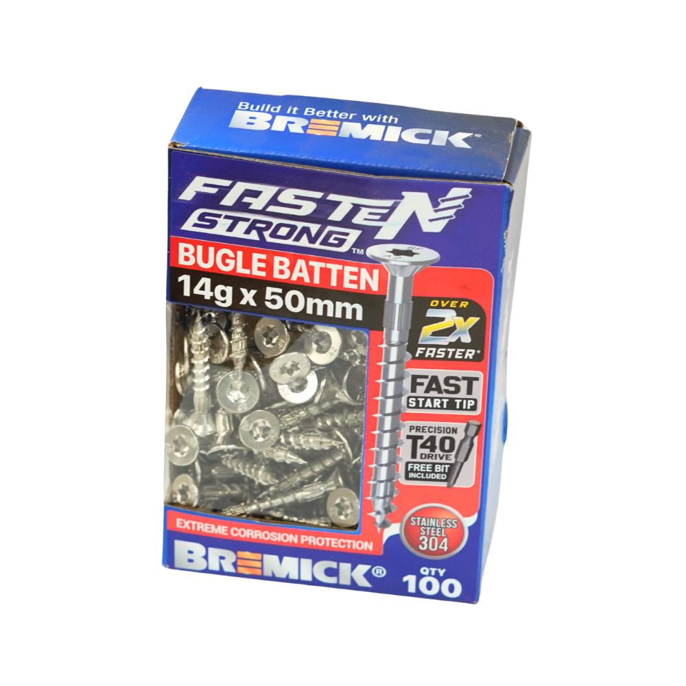 Bremick Bugle Batten Fasten Strong 14g Stainless Steel T40 Drive Screws