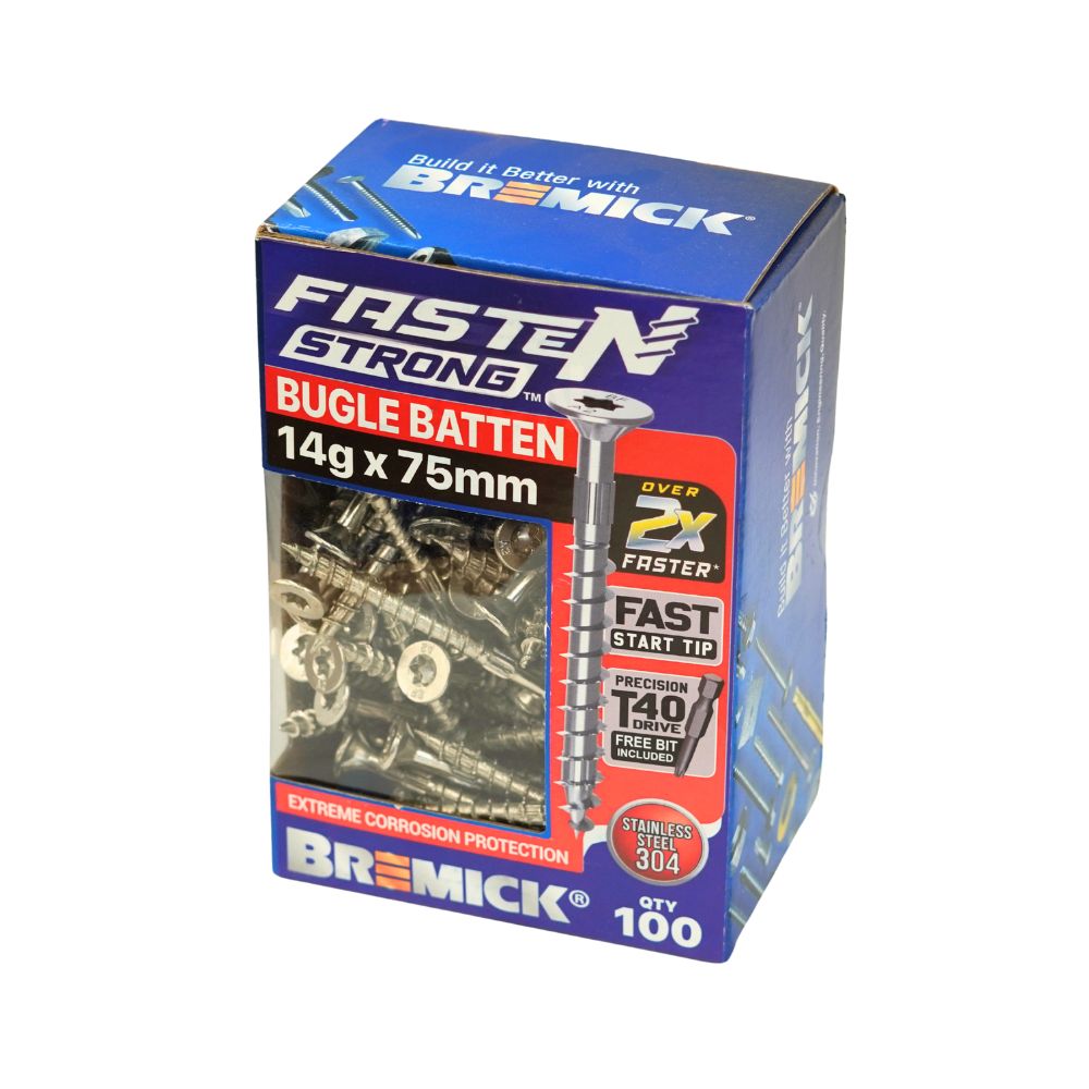 Bremick Bugle Batten Fasten Strong 14g Stainless Steel T40 Drive Screws