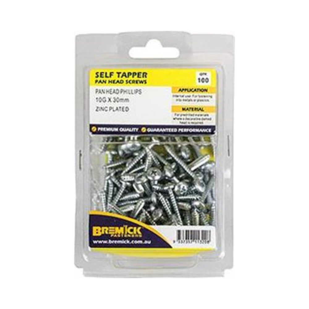 Bremick Screw Self Tapper Pan Head Zinc Plated - (Various Sizes)