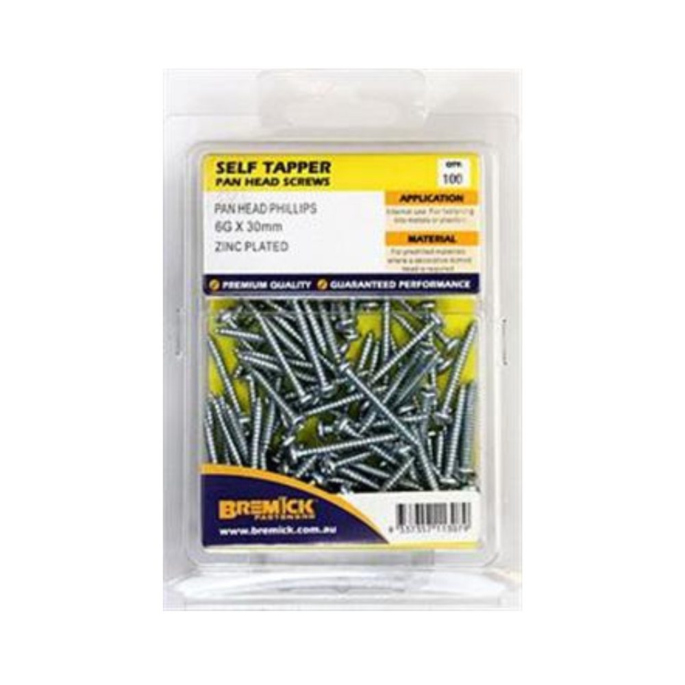Bremick Screw Self Tapper Pan Head Zinc Plated - (Various Sizes)