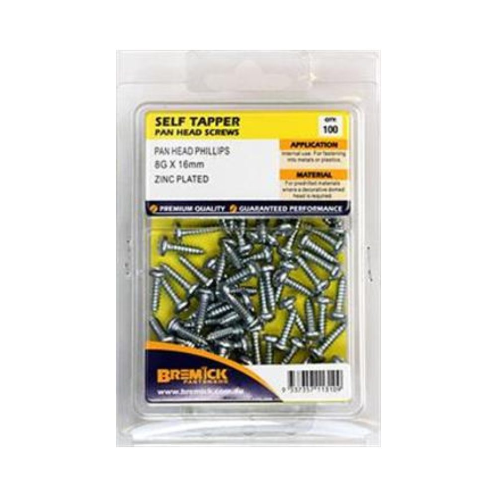 Bremick Screw Self Tapper Pan Head Zinc Plated - (Various Sizes)