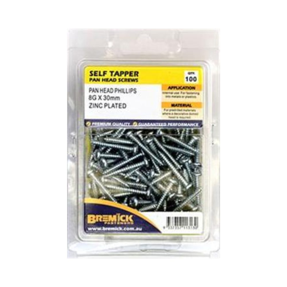 Bremick Screw Self Tapper Pan Head Zinc Plated - (Various Sizes)