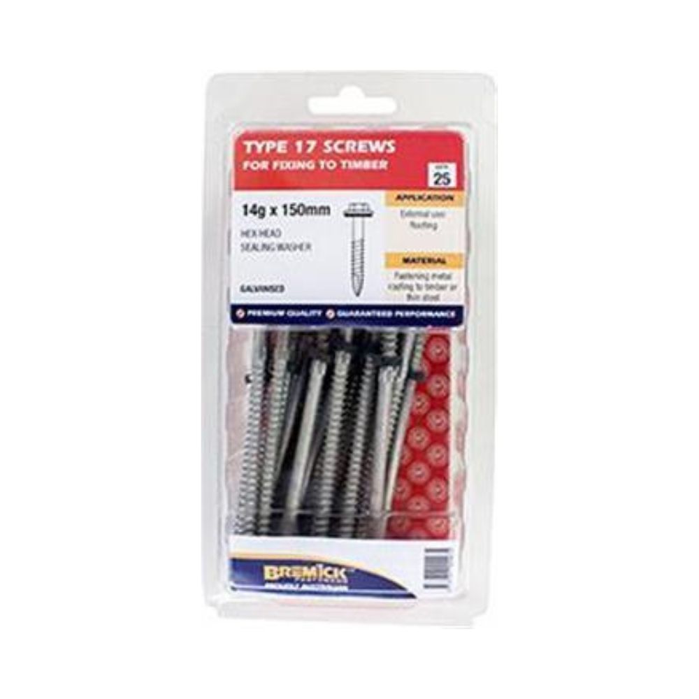 Bremick Screw Hex T17 Cl4+Seal 14g - 125mm & 150mm - 25 Pack