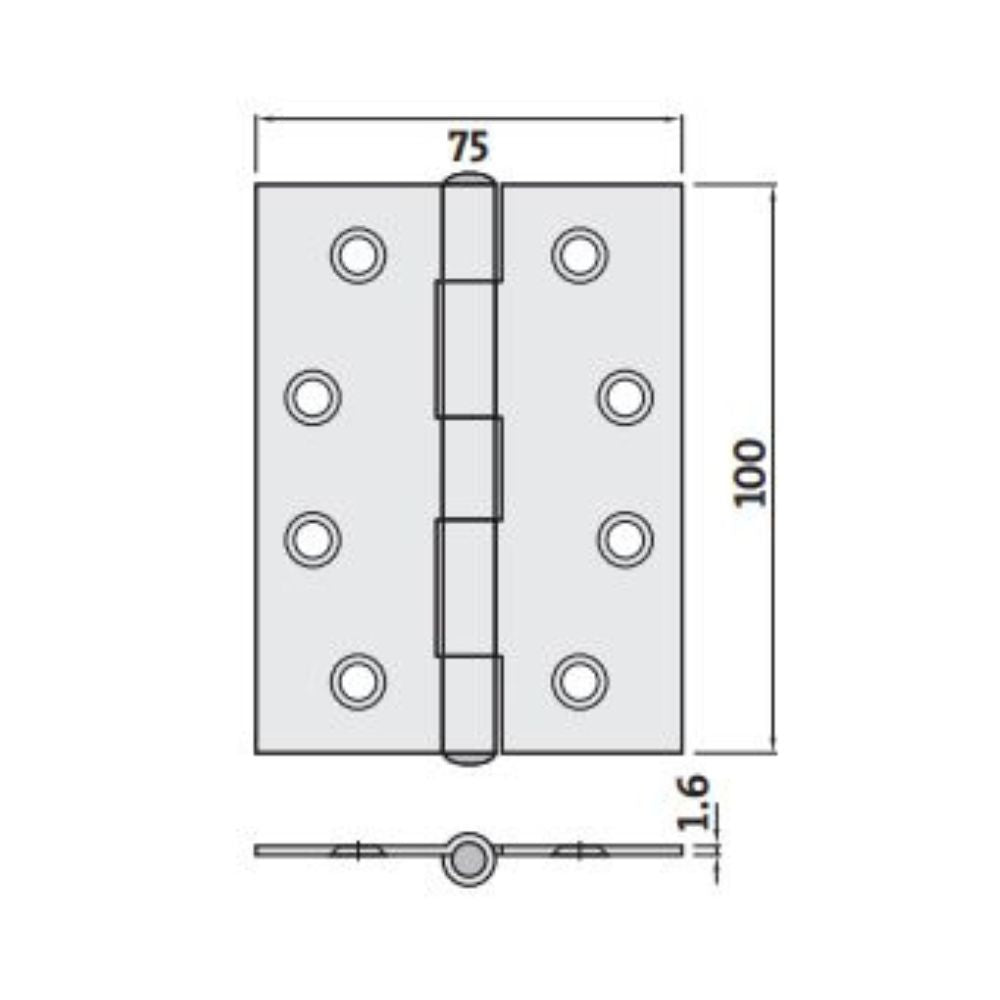 Trio Butt Hinge 100 x 75 x 1.6mm Loose Pin Chrome Plated