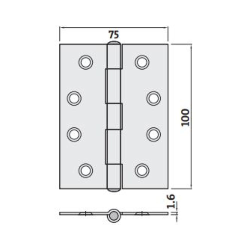 Trio Hinges Butt 100x75x1.6mm Loose and Fixed Pin Satin Chrome Stainless Steel Zinc Plated