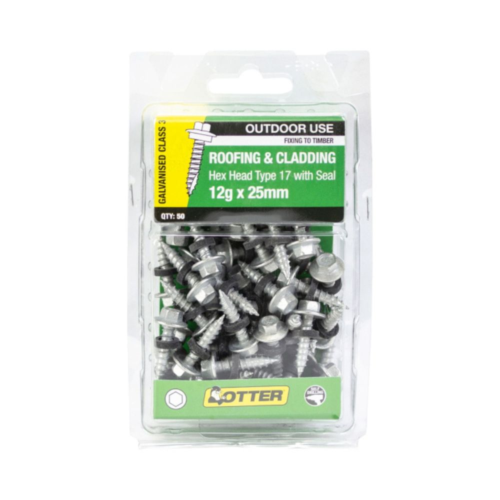 Otter Screws Hex Head Type 17 + Seal, Cl 3 - 10gx16mm,& 12gx30mm 50 Pack