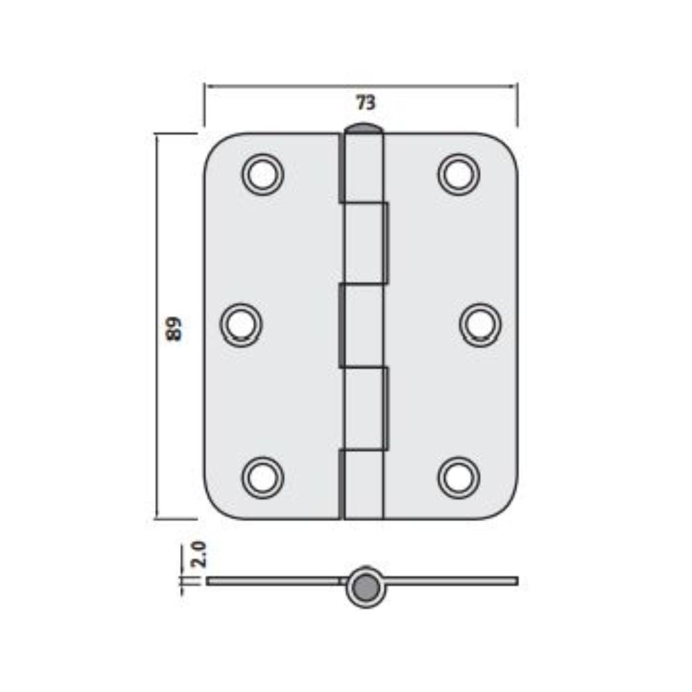 Trio Radius Butt Hinge 89 x 73 x 2.0mm Loose Pin Chrome Plated
