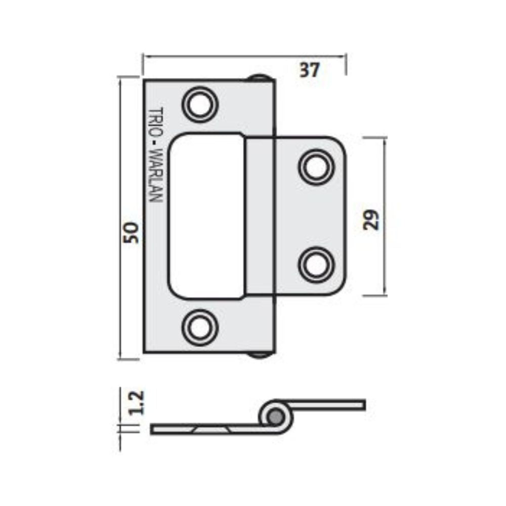Trio Hinges Non Mort Zinc Plated Flat Fixed Pin 50x37x1.2mm