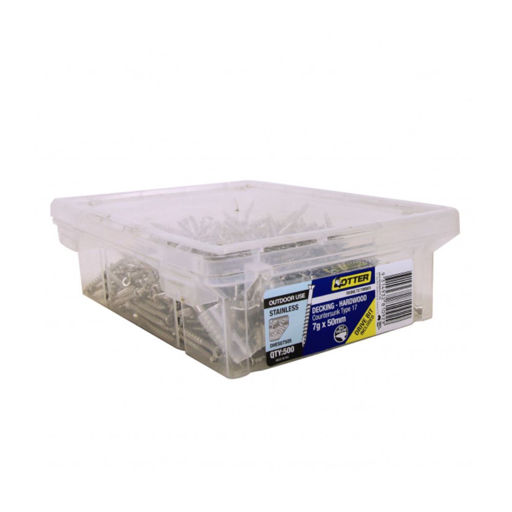 Otter Decking Screws Hardwood Self Drilling Embedding, 10g x 50mm - Stainless Steel 316