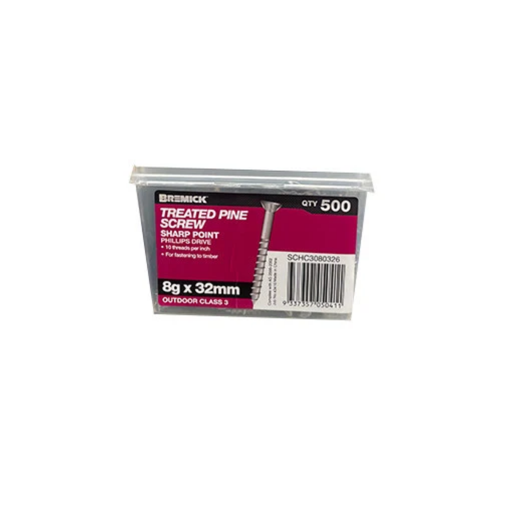 Bremick Galvanised Treated Pine Screws - Pack of 500 8g