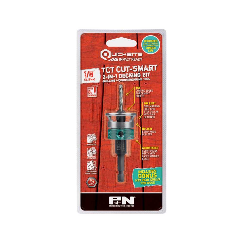 P&amp;N Tools Quickbit Drill &amp; Countersink TCT Cut-Smart 8G 1/8 (3.18mm)