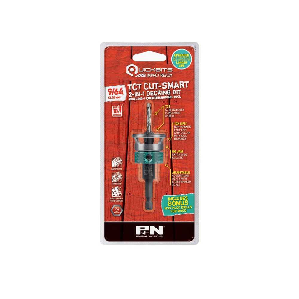 P&amp;N Tools Quickbit Drill &amp; Countersink TCT Cut-Smart 10G 9/64 (3.57mm)