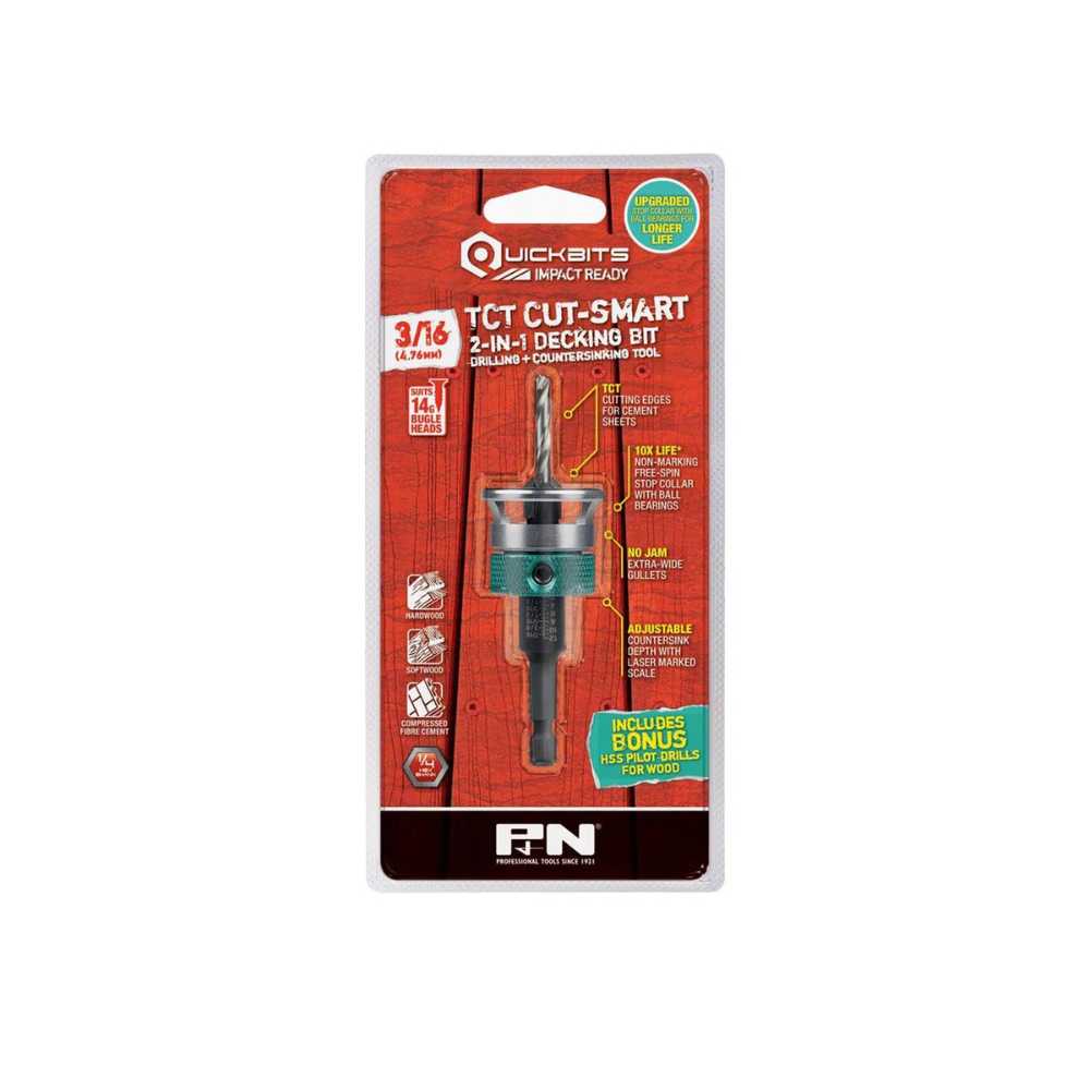 P&amp;N Tools Quickbit Drill &amp; Countersink TCT Cut-Smart 14G 3/16 (4.76mm)