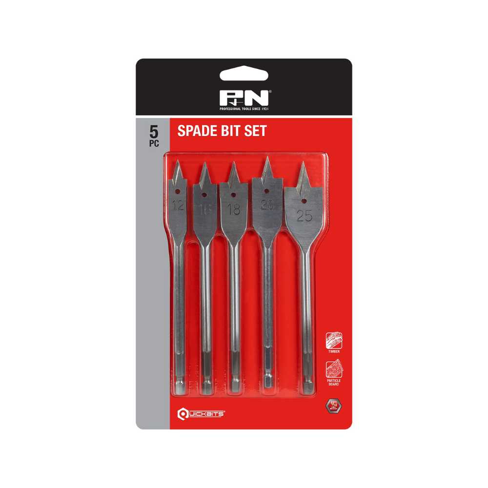 P&amp;N Tools Spade Bit Set 5 Pce (12-25mm)