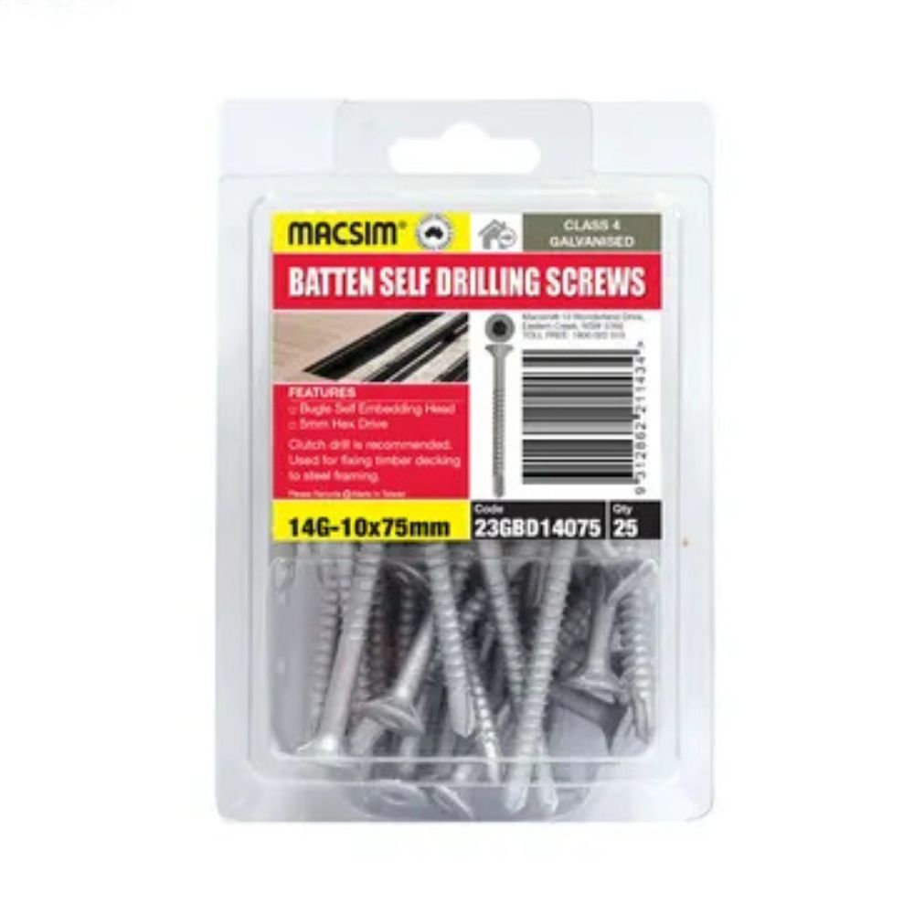 Macsim Galvanised Screws Batten SDS C4 - 14g - 50, 75 &amp; 100mm