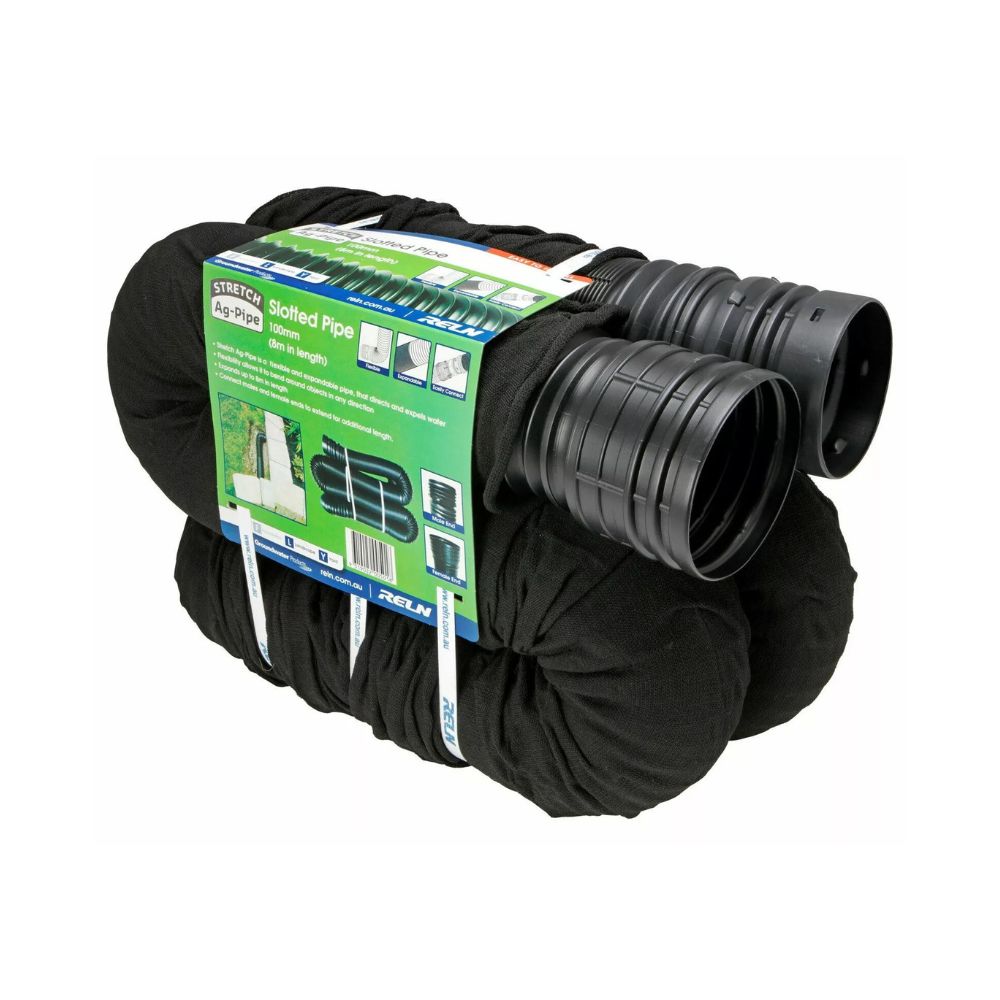 Reln Stretch Drain 100mm 8m Slotted with Sock